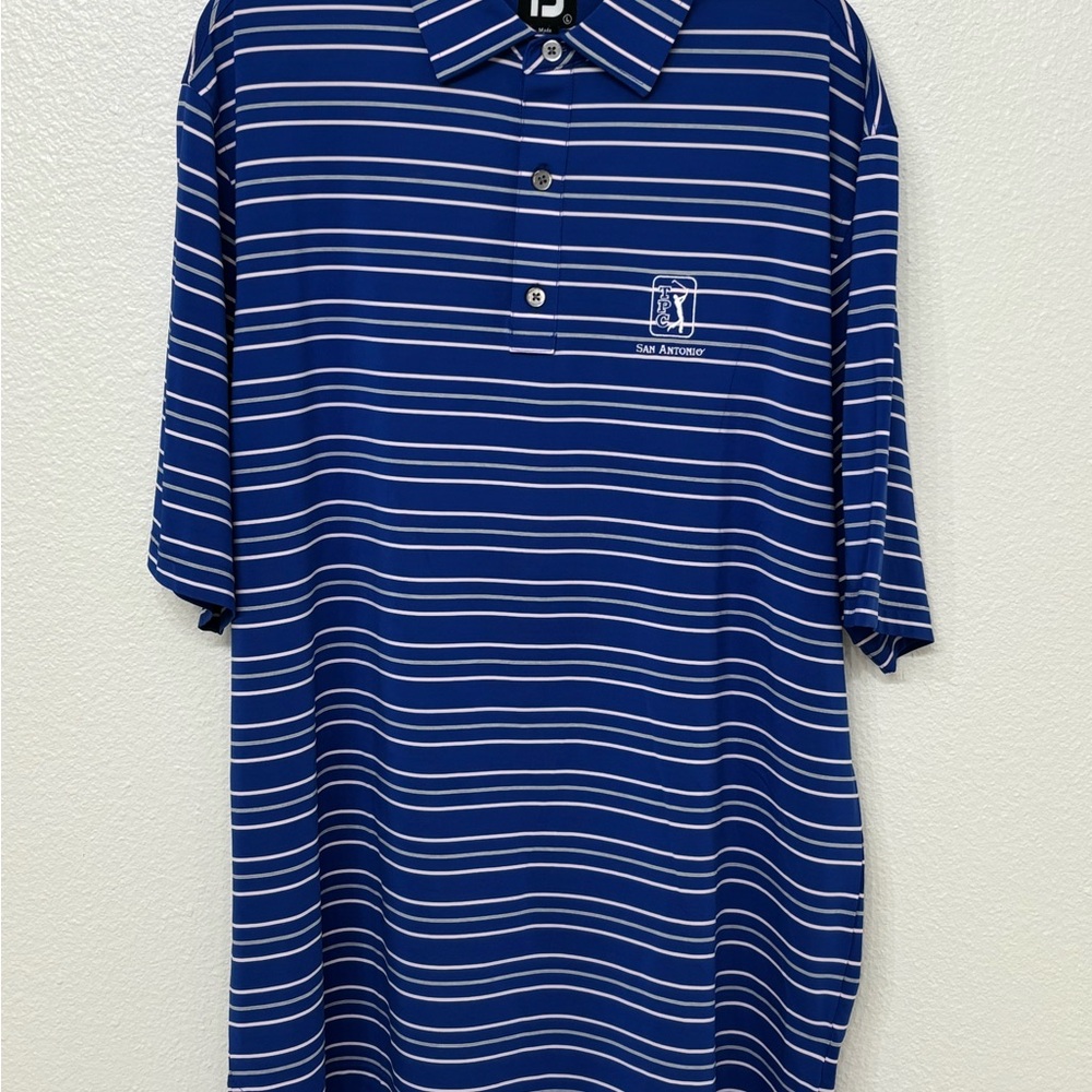 Men's FootJoy TPC Blue Striped Polo Shirt